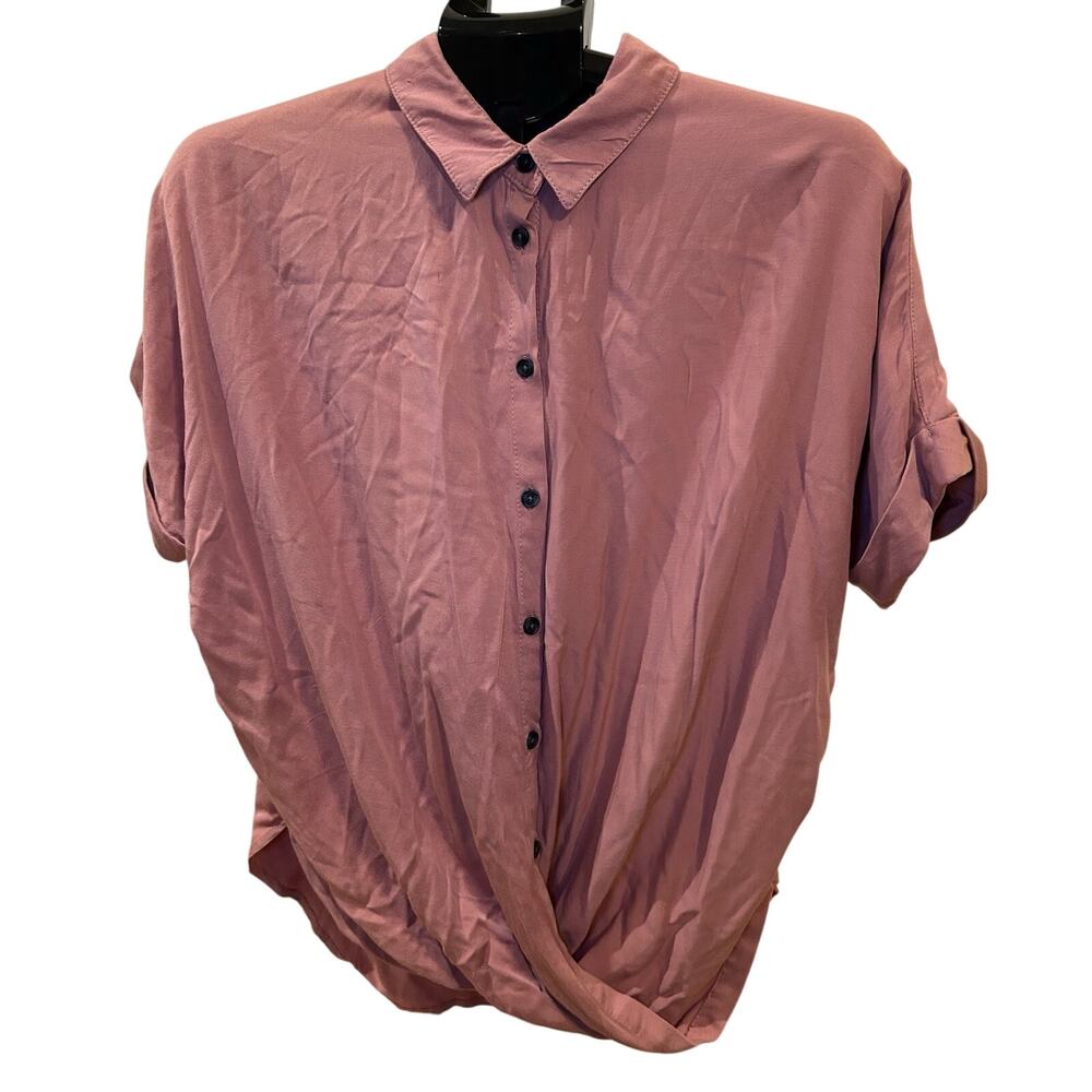 Harper Pink Short Sleeve Button Down Twist Front Blouse Women's size L